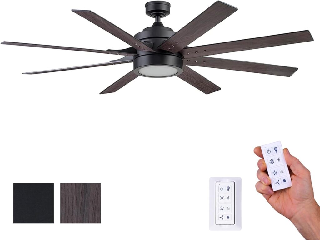 Honeywell Ceiling Fans Xerxes, 62 Inch Contemporary LED Ceiling Fan with Light and Remote Control, 8 Blades with Dual Finish, Reversible Motor - 51473-01 (Bright White)