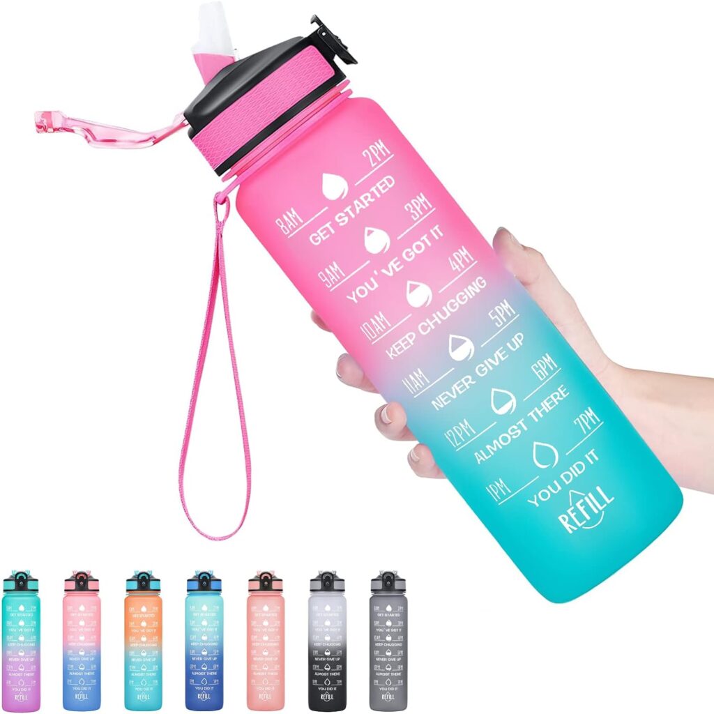 Hyeta 32 oz Water Bottles with Times to Drink and Straw, Motivational Water Bottle with Time Marker, Leakproof  BPA Free, Drinking Sports Water Bottle for Fitness, Gym  Outdoor