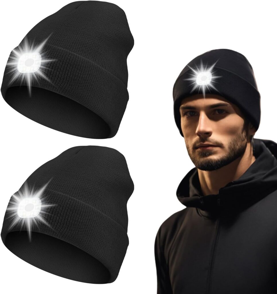 JIALINBIN Beanie with Light, Unisex Hat with Light Built in Rechargeable, Winter Warm Led Beanie, USB Headlamp Beanie