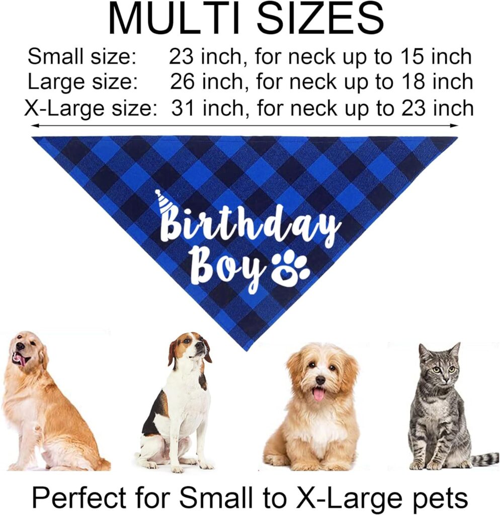 JOTFA Dog Birthday Party Supplies, Multi Sizes Dog Birthday Bandana Boy Dog Birthday Hat Bow Tie Numbers It’s My Bday Mother Puppers Sign Banner for Large Extra Large Dogs Pets (X-Large, Blue)