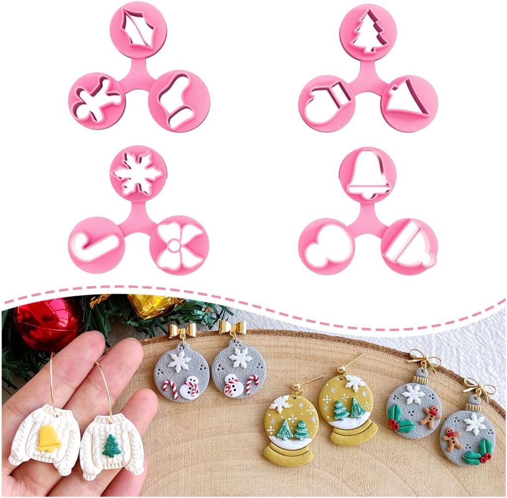 Keoker Mini Christmas Polymer Clay Cutters - Mini Holiday Clay Cutters for Earrings Making, Christmas Tree Clay Earrings Cutters, Clay Cutters for Polymer Clay Jewelry (Mini Christmas Clay Cutters)