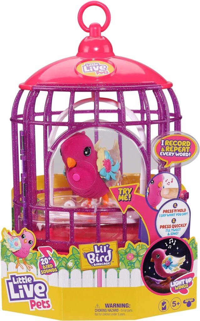 Little Live Pets - Lil Bird  Bird Cage, New Light Up Wings with 20 + Sounds, and Reacts to Touch