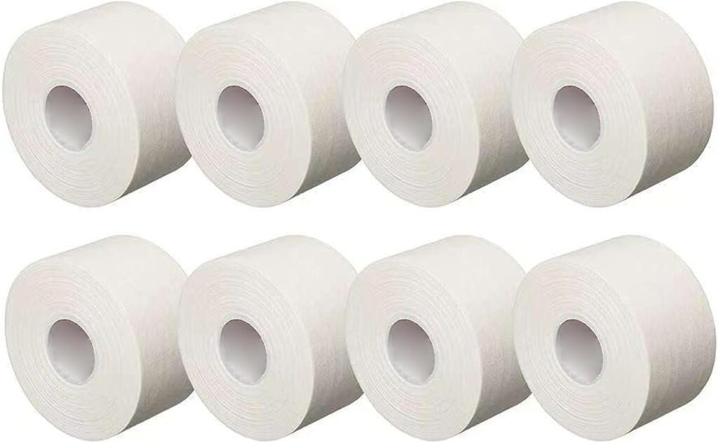 Lobtery (8 Pack) White Athletic Sprorts Tape Very Strong Athletic Tape No Sticky Residue for Athletes, Sport Trainers and First Aid Injury Wrap, Suitable for Fingers Ankles Wrist
