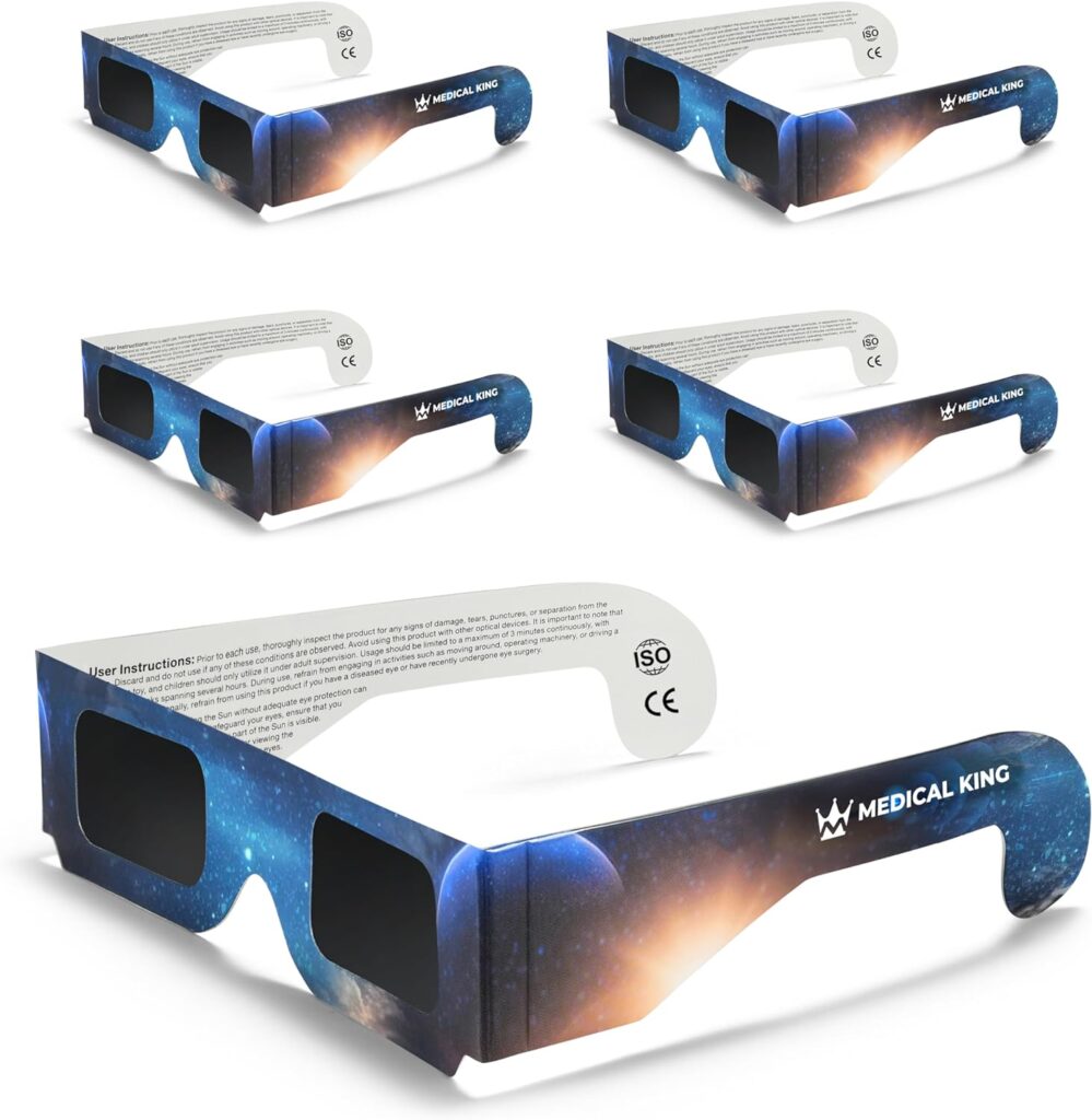 Medical king Solar Eclipse Glasses (5 PACK) - NASA Approved 2024 CE and ISO Certified Safe Shades for Direct Sun Viewing