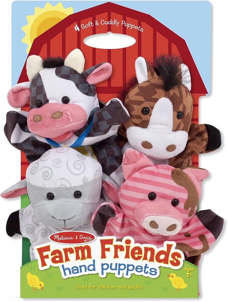 Melissa  Doug Farm Friends Hand Puppets (Set of 4) - Cow, Horse, Sheep, and Pig, Farm, 1 EA