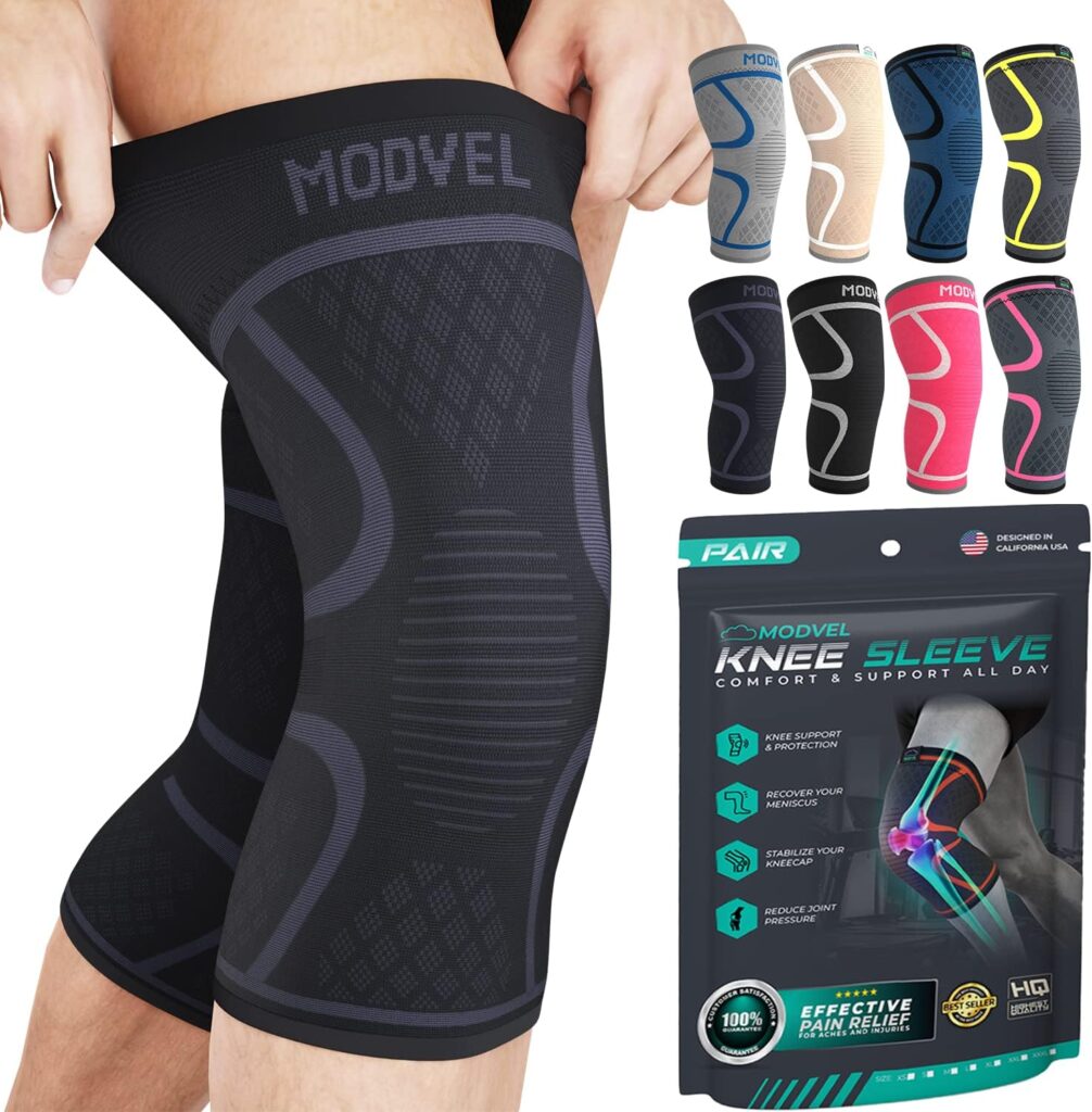 Modvel 2 Pack Knee Brace Compression Sleeve for Men  Women | Knee Support for Running | Medical Grade Knee Pads for Meniscus Tear, ACL, Arthritis, Joint Pain Relief.