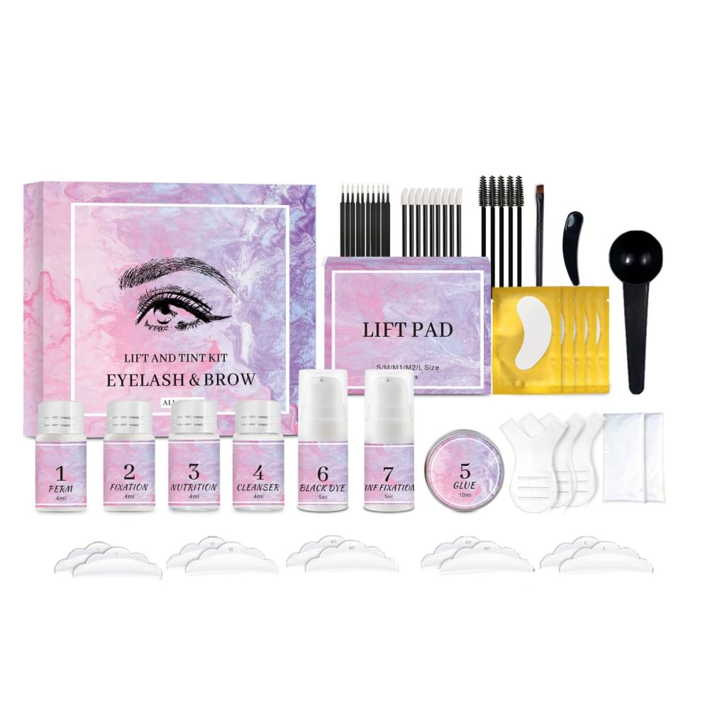 Ofanyia Lash Lift  Brow Lamination with Black Color 4 in 1 Kit, Eyelash Perm Kit and Eyebrow Lamination Kit for Fuller, Thicker, Voluminous Eyebrows  Curled Eyelashes, Easy to Use at Home  Salon, Last for 6-8 Weeks (light purple)