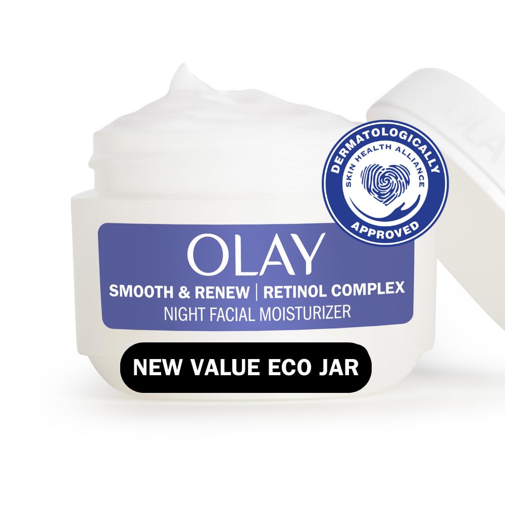 Olay Smooth  Renew Retinol Face Moisturizer, 2 oz Fragrance Free Night Cream for Fine Lines and Wrinkles with Retinoid Complex, Recyclable Eco Jar Packaging, Value Size