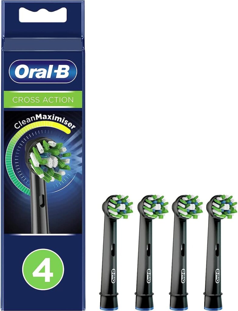 Oral-B Crossaction Electric Toothbrush Replacement Brush Head Refills, Black , 4 Count (Pack of 1)