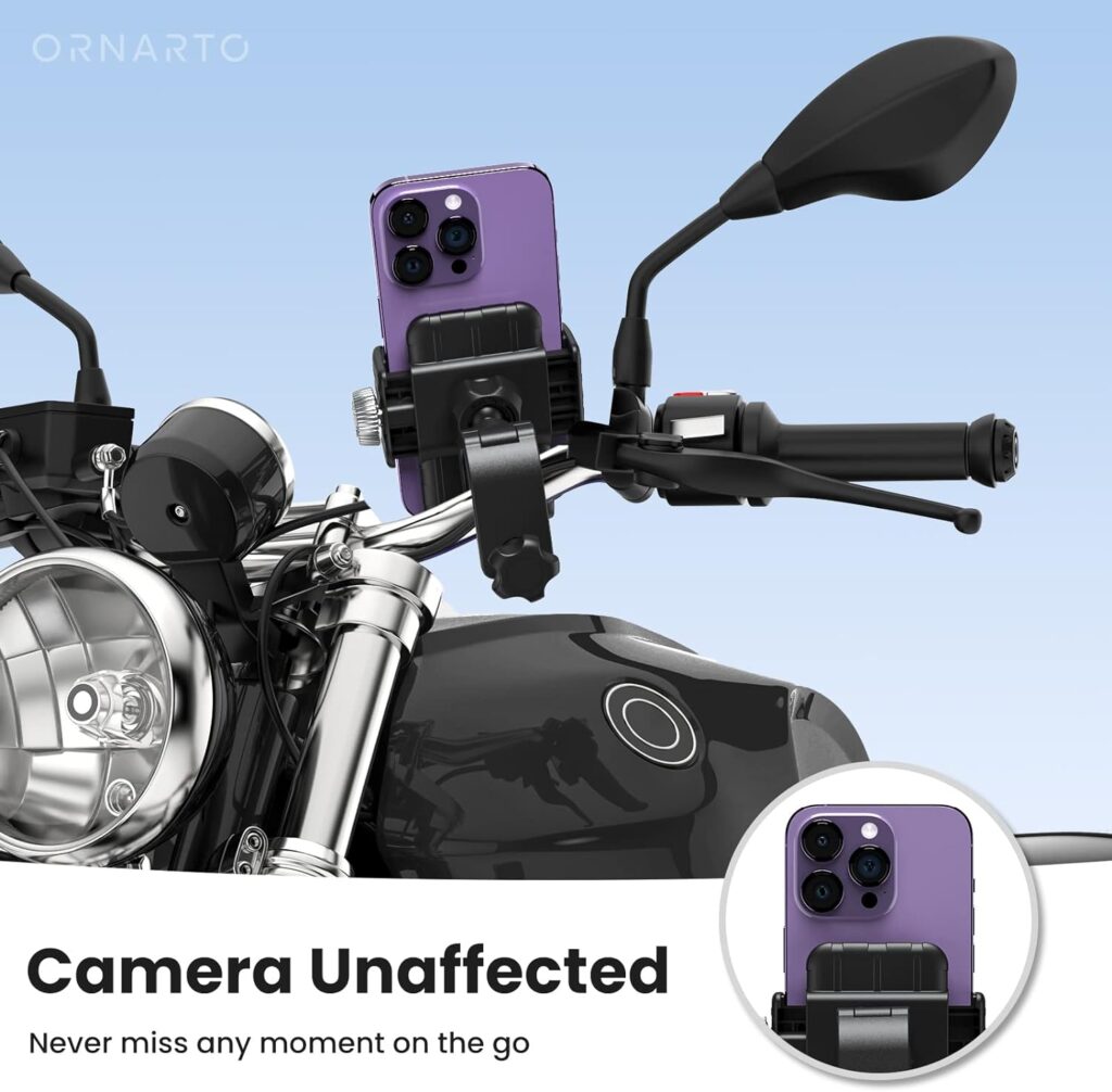 ORNARTO Bike Phone Holder, Rotatable Motorcycle Phone Mount - Cell Phone Holder Handlebar Clamp for Scooter and Bike, Compatible with iPhone 15 14 13 12 Series, 2.17~3.54 Wide Phones (Deep Black)