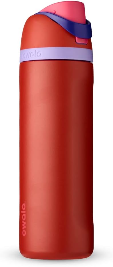 Owala FreeSip Insulated Stainless Steel Water Bottle with Straw for Sports and Travel, BPA-Free, 24-oz, Pomegranate Parade