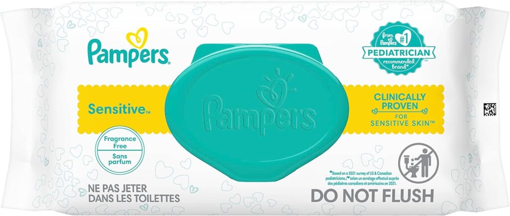 Pampers Sensitive Water Based Hypoallergenic and Unscented Baby Wipes, 56 count Baby Wipes (Packaging May Vary)