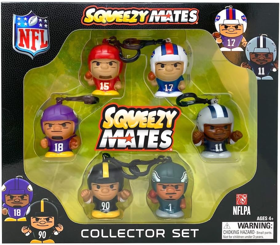 Party Animal Squeezymates NFL 2023 Collector Box Set, 6 Figures, 2 1/2 Inch Tall, Team Colors