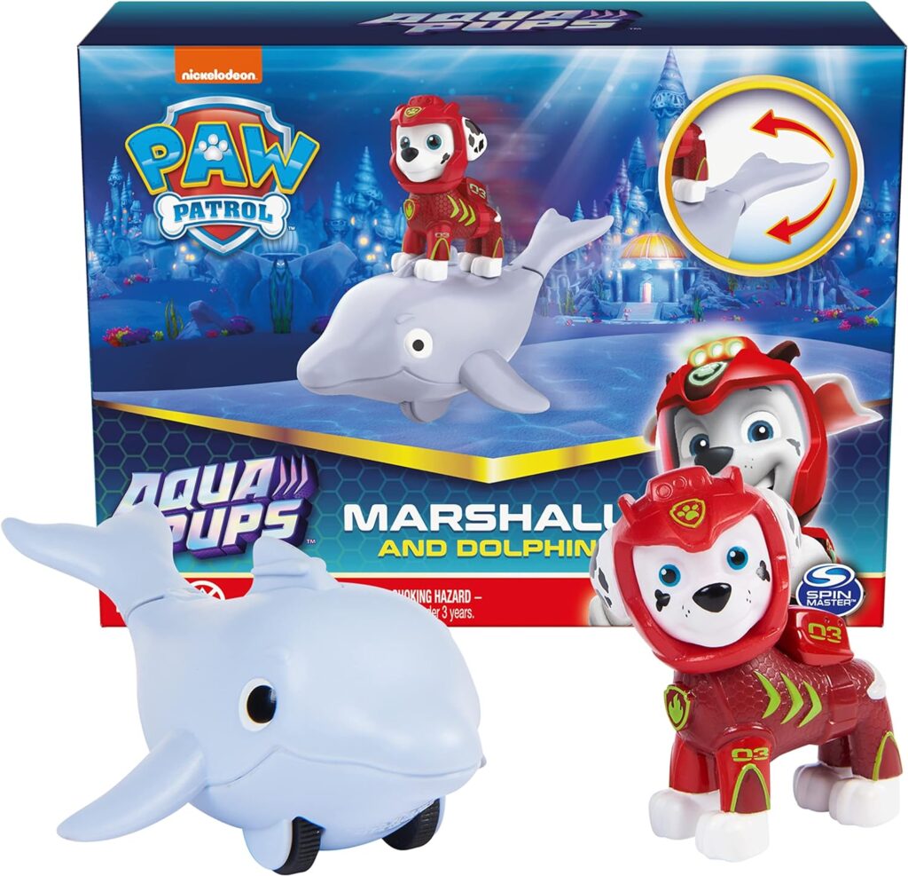 Paw Patrol, Aqua Pups Marshall and Dolphin Action Figures Set, Kids Toys for Ages 3 and up
