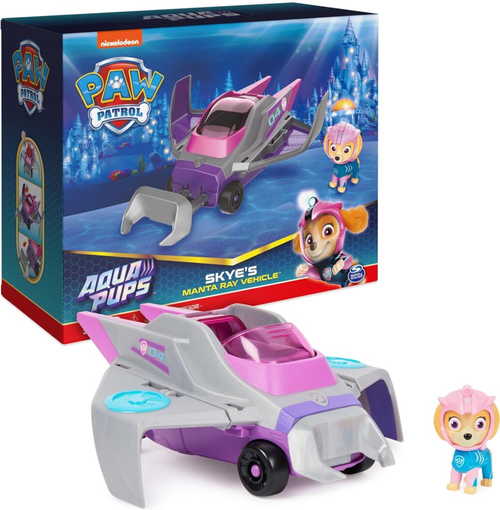 Paw Patrol Aqua Pups Skye Transforming Manta Ray Vehicle with Collectible Action Figure, Kids Toys for Ages 3 and up