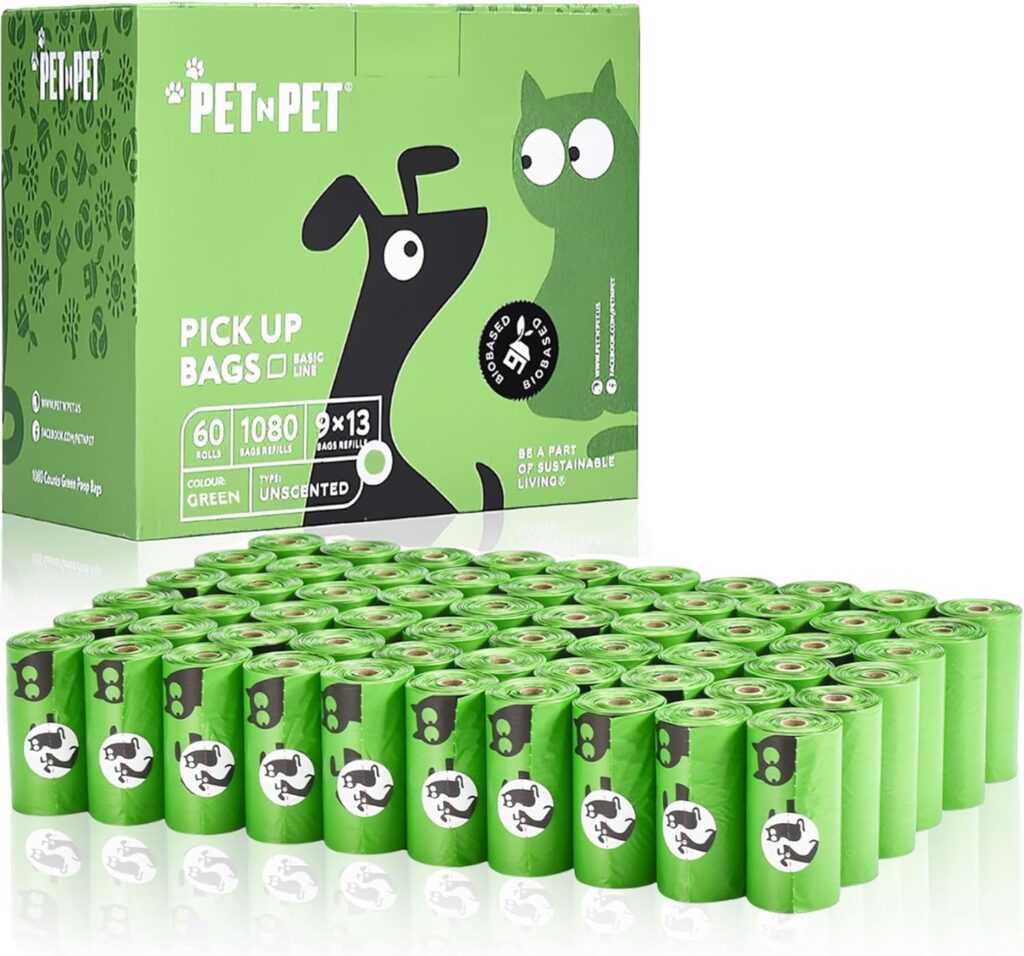 Pet N Pet 1080 Counts Green Dog Poop Bag Rolls, Dog Bags Doggie Poop Bags, 38% Plant Based  62% PE Dog Waste Bags, Extra Thick Doggy Poop Bags, Pet Waste Bags Doggie Bags