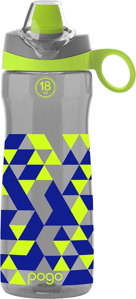 Pogo BPA-Free Tritan Kids Water Bottle with Silicone Soft Straw, Grey Geode, 18 oz.