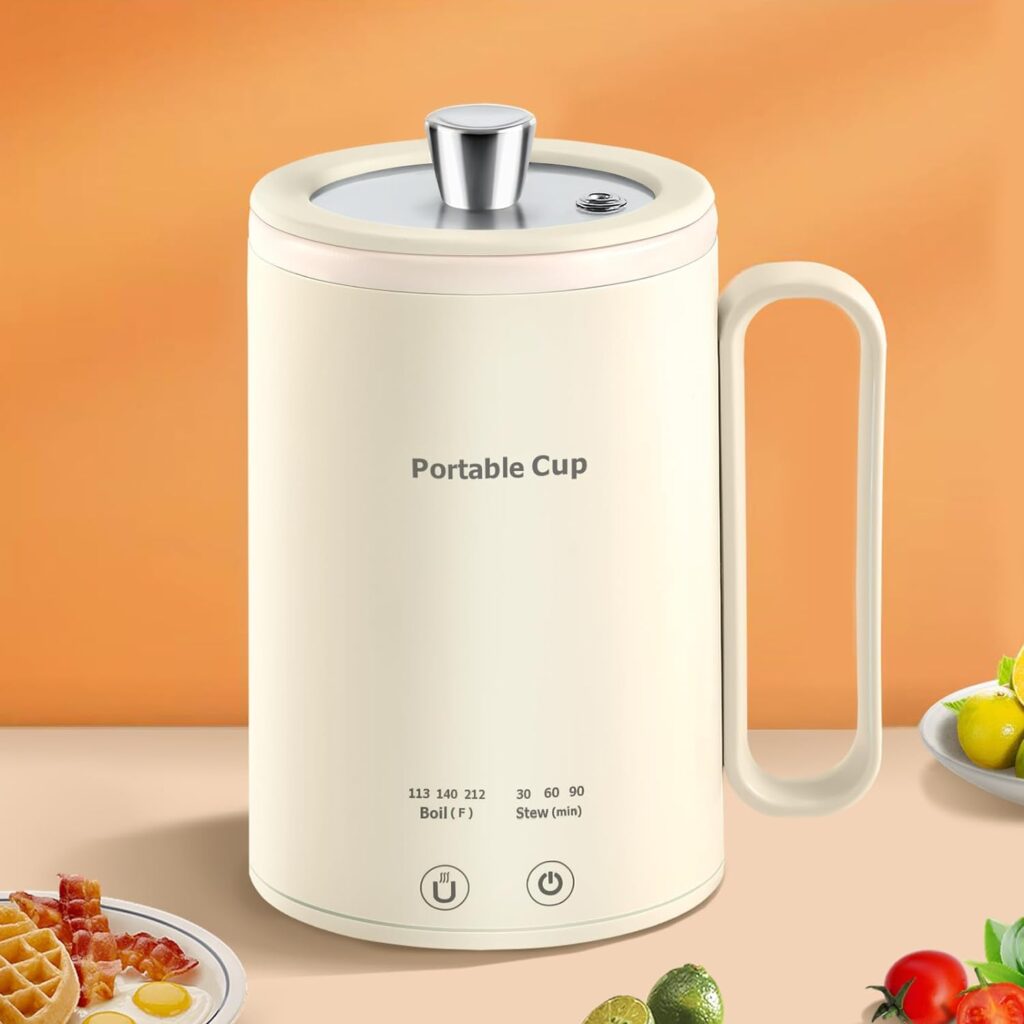 Portable Electric Kettle Travel Small Stew Pot Mini Cooker Personal Health Cup,Water Boiler with Temperature Control,Timer, Auto Shut Off  Boil Dry Protection, BPA Free (400ml)