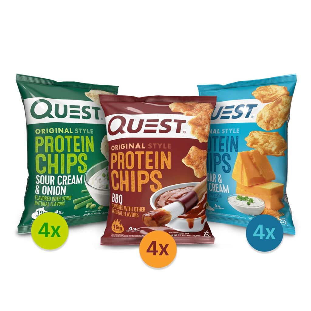 Quest Nutrition Protein Chips Variety Pack, (BBQ, Cheddar  Sour Cream, Sour Cream  Onion), High Protein, Low Carb, 1.1 Ounce (Pack of 12)