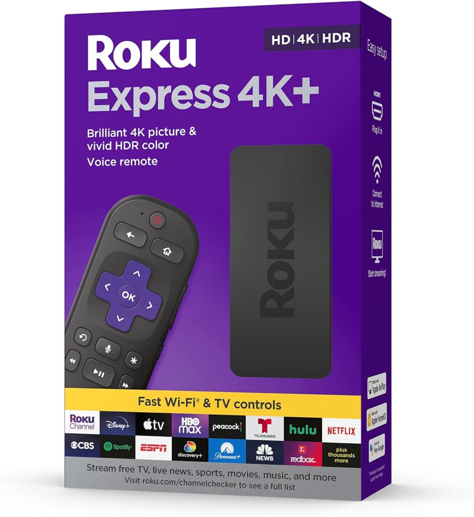 Roku Express 4K+ | Roku Streaming Device 4K/HDR, Roku Voice Remote, Free  Live TV