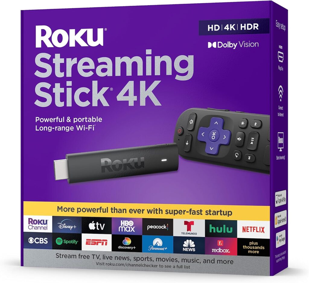 Roku Streaming Stick | Portable Roku Streaming Device 4K/HDR/Dolby Vision, Roku Voice Remote, Free  Live TV