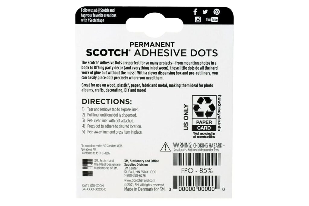 Scotch Adhesive Dots, Medium, 300 Dots/Pack, Easy Dispensing, Permanent, Photo-Safe (010-300M)