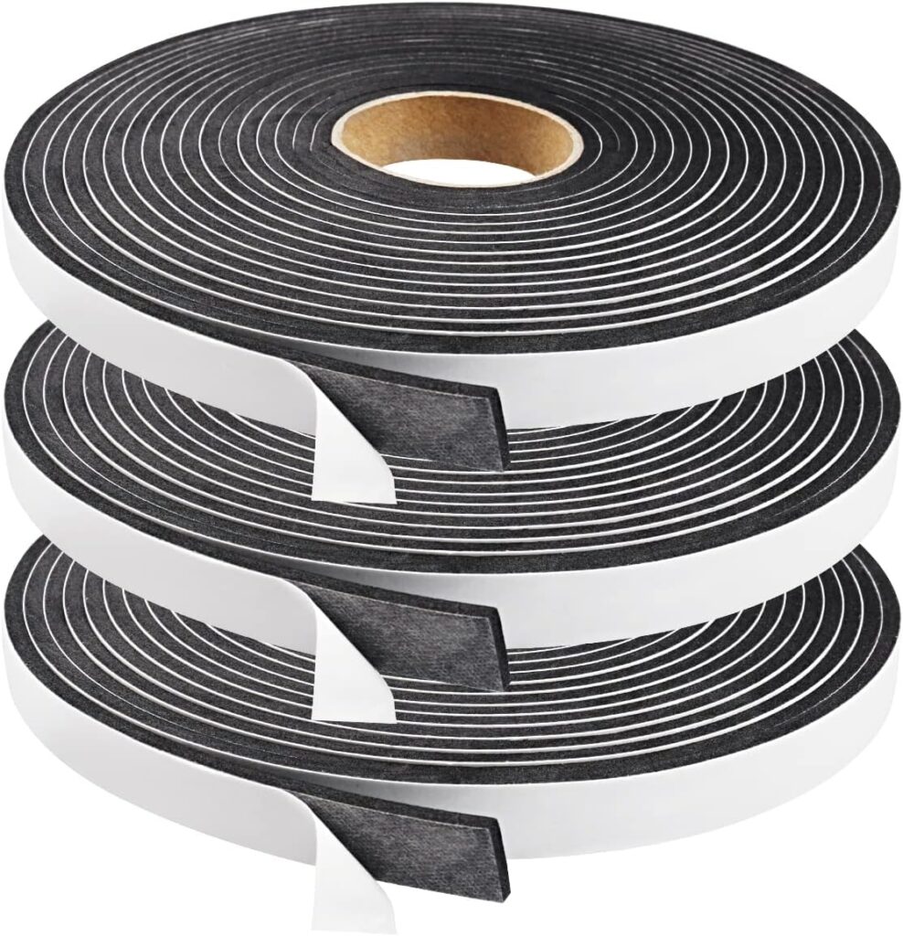 Seal Foam Tape,1/2 Inch W x 1/8 Inch T Weather Stripping for Door and Window,High Density Single Sided Closed Cell Door Insulation Weather Strip, 3 Rolls Total 50FT Black
