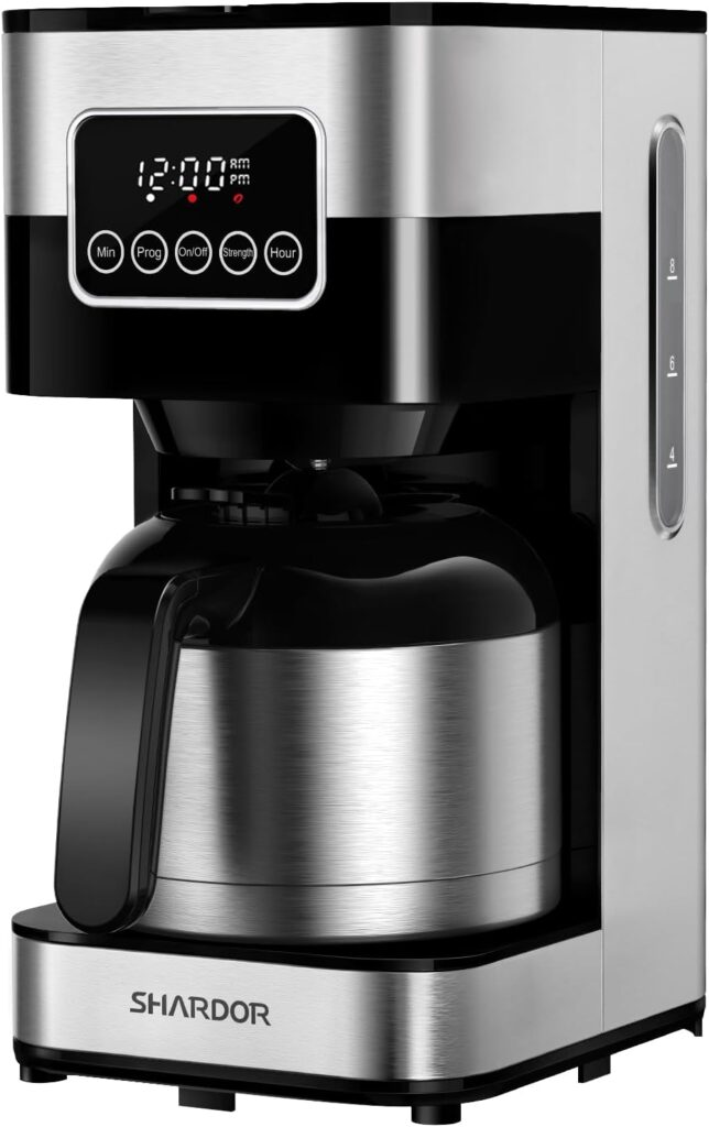 SHARDOR Programmable Coffee Maker with 8-Cup Thermal Carafe, Touch-Screen Drip Coffee Machine with Timer, Regular  Strong Brew, Pause  Serve, Auto Shut Off, Black  Stainless Steel