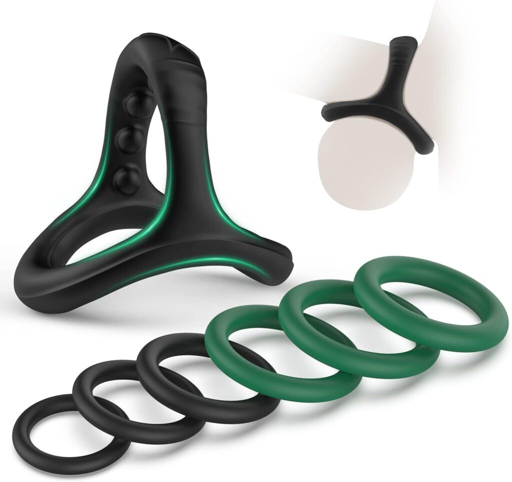 Silicone Penis Rings Set with 7 Different Sizes Cock Rings for Erection Enhancing, Long Lasting Stronger Men Sex Toy, Strechy Adult Sex Toys for Men or Couple (Green)
