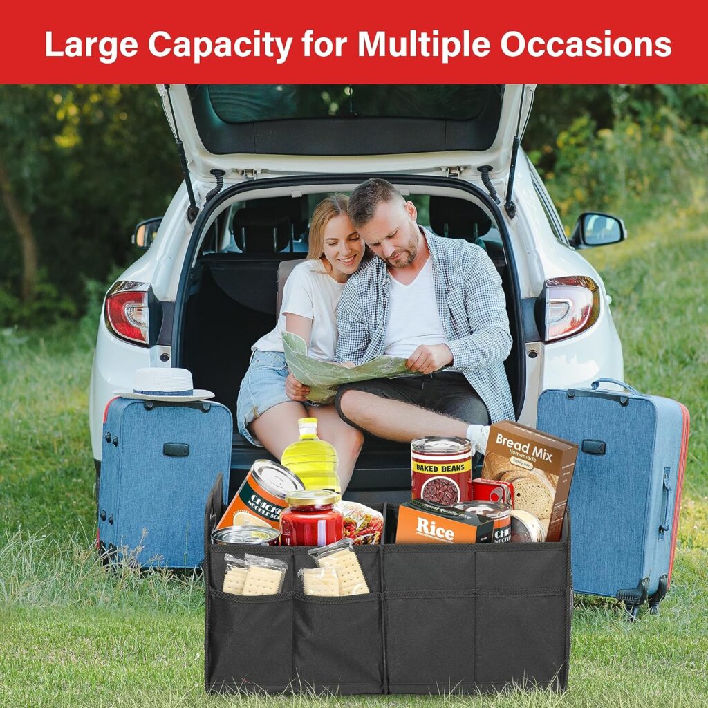 Simple Deluxe Car Trunk Organizer, 2 Compartments Collapsible Trunk Storage, Anti-slip Design, Made of Waterproof 600D Oxford Polyester, Suitable for SUV, Minivan, Truck, Standard Size, Black