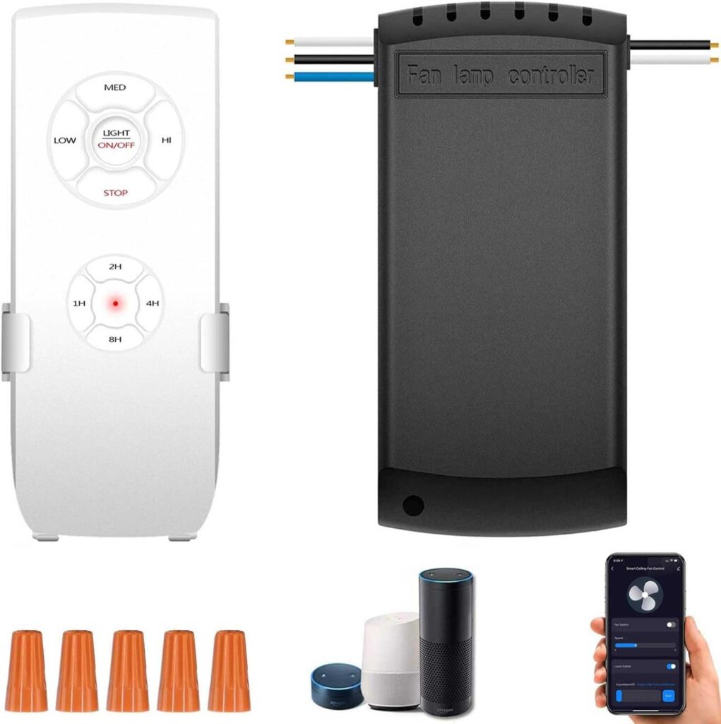 Smart WiFi Fan Switch Ceiling Fan and Light Universal Remote Control Kit, WiFi Fan Controller Compatible with Alexa Google, Phone APP Control, No Hub Required