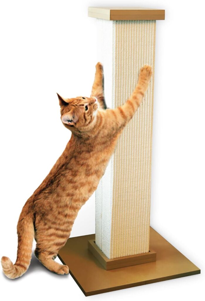SmartCat Ultimate Scratching Post – Beige, Large 32 Inch Tower - Sisal Fiber, Simple Design - For All Cats