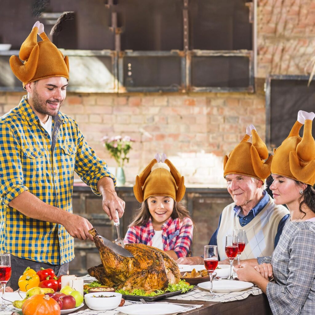 Spooktacular Creations 2 PCS Thanksgiving Roasted Turkey Hats, Plush Drumsticks Hat for Kids Women and Man Party Favors Holiday Party Supply Thanksgiving Costume Dress Up Party