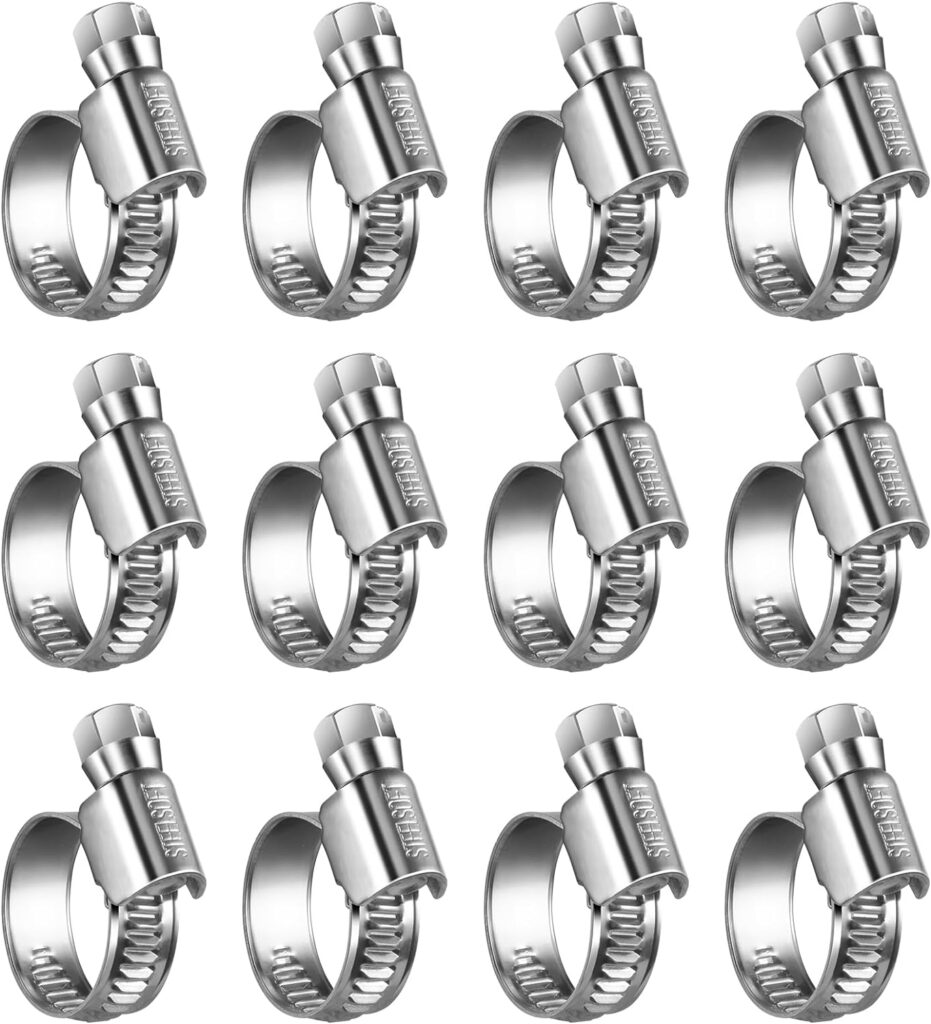 STEELSOFT Heavy Duty High Pressure 1/2 inch Hose Clamp Size#6, 1/2-3/4Adjustable Worm Gear Drive Metal Hose Clamps Stainless Steel Pipe Clamps, Fuel Injection/Sprinkler/Drip Irrigation, 12 Pack