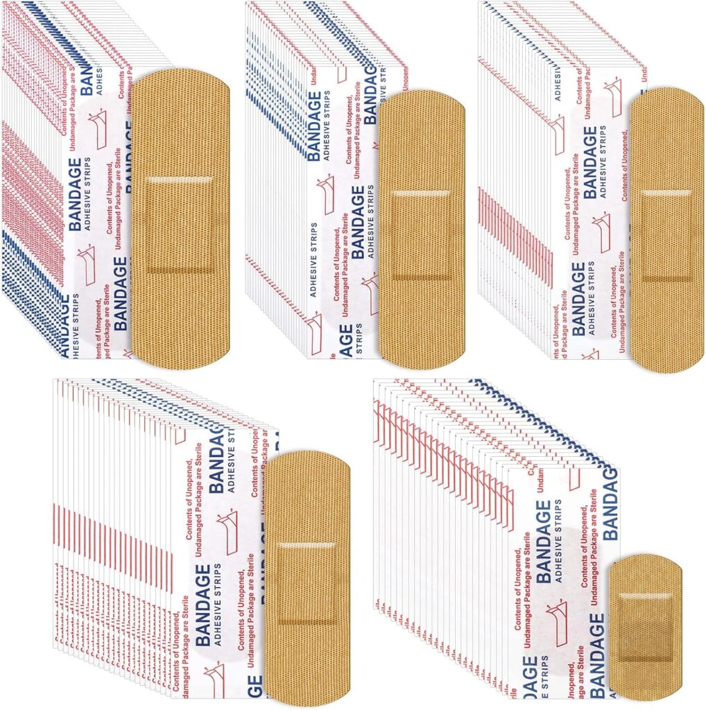 Supervitae 500 Pcs Fabric Adhesive Bandages Assorted Sizes Flexible Breathable Bandages Patch Bandages Fabric Bandages for Family First Aid Skin Wrap Finger Wound, Natural