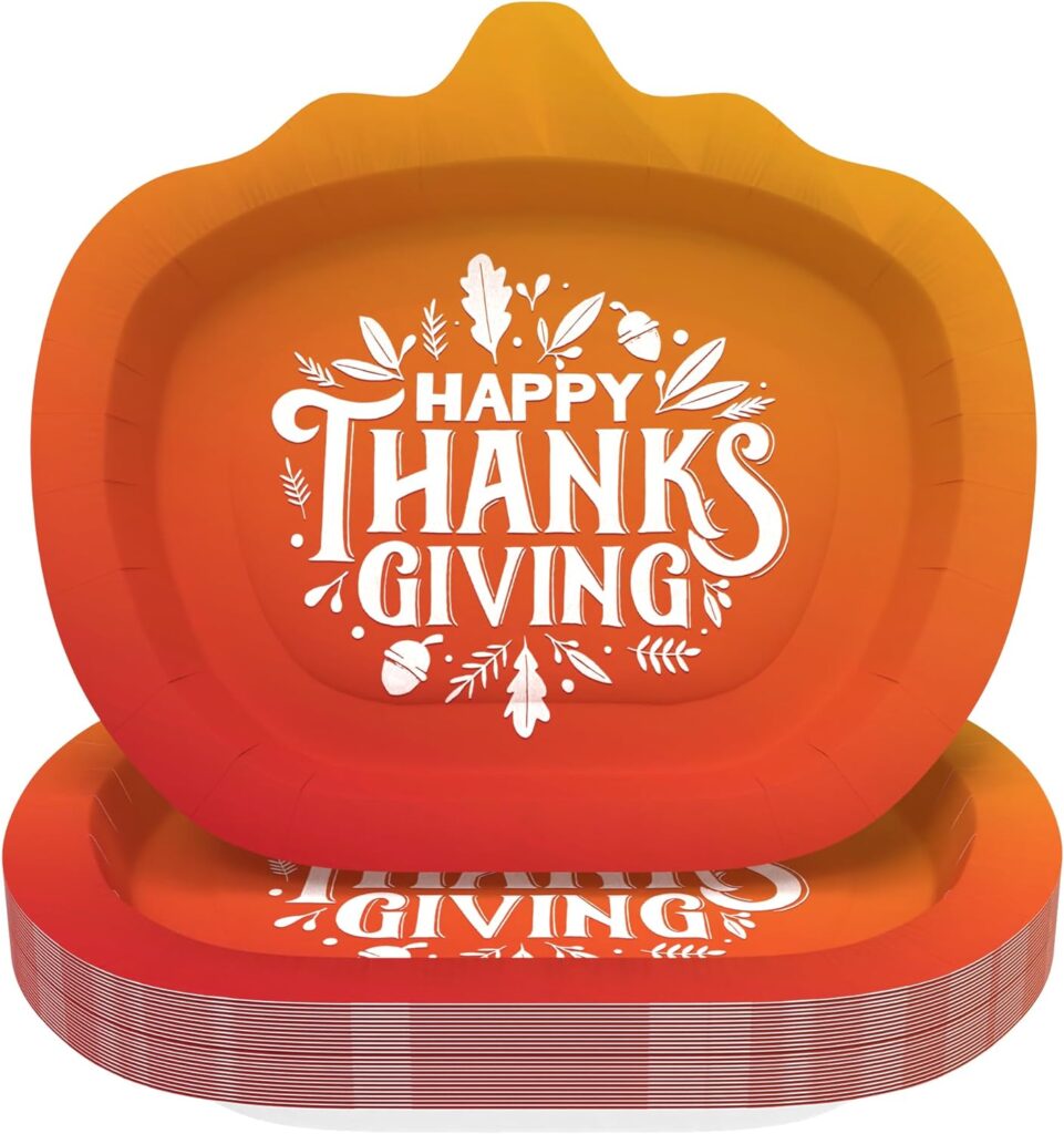 Tbsone Thanksgiving Paper Plates, 50pcs Disposable Pumpkin Dessert Plates, Fall Thanksgiving Decoration, 9 Inch