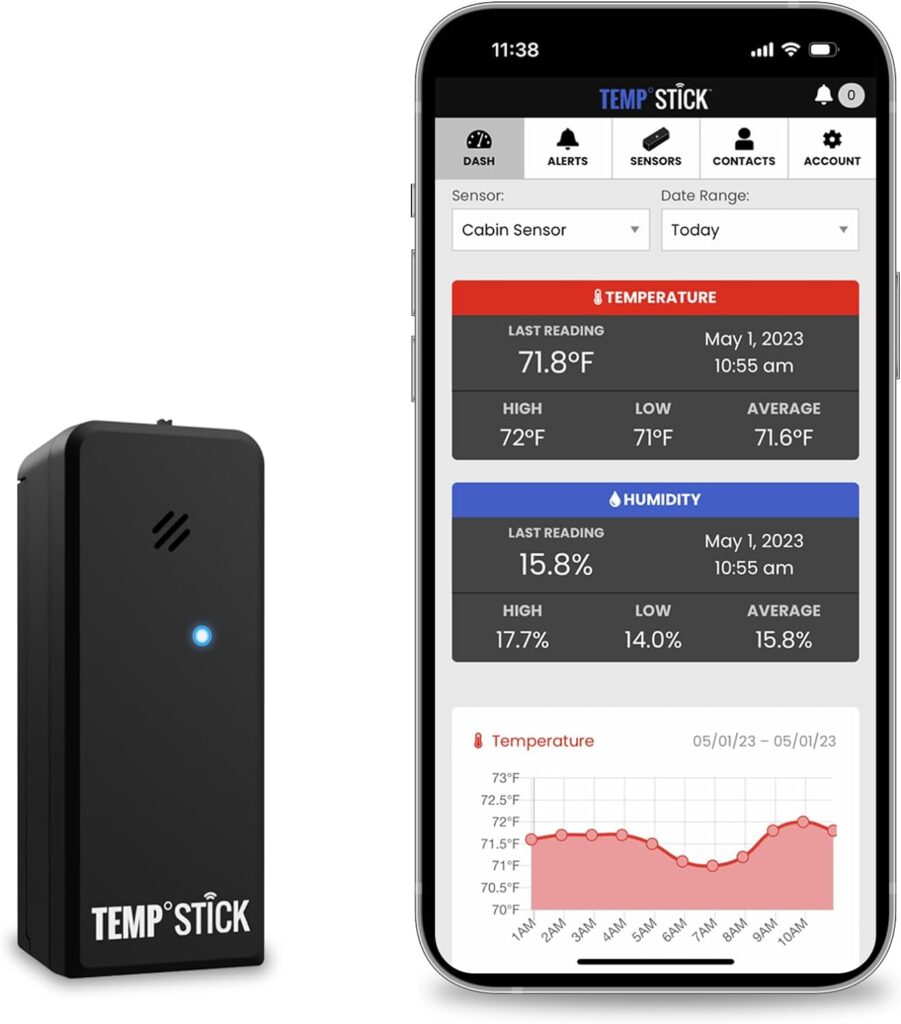 Temp Stick Remote WiFi Temperature  Humidity Sensor. No Subscription. 24/7 Monitor, Unlimited Text, Push  Email Alerts. Free Apps, Made in America. Use with Alexa, IFTTT. Monitor Anywhere, Anytime.