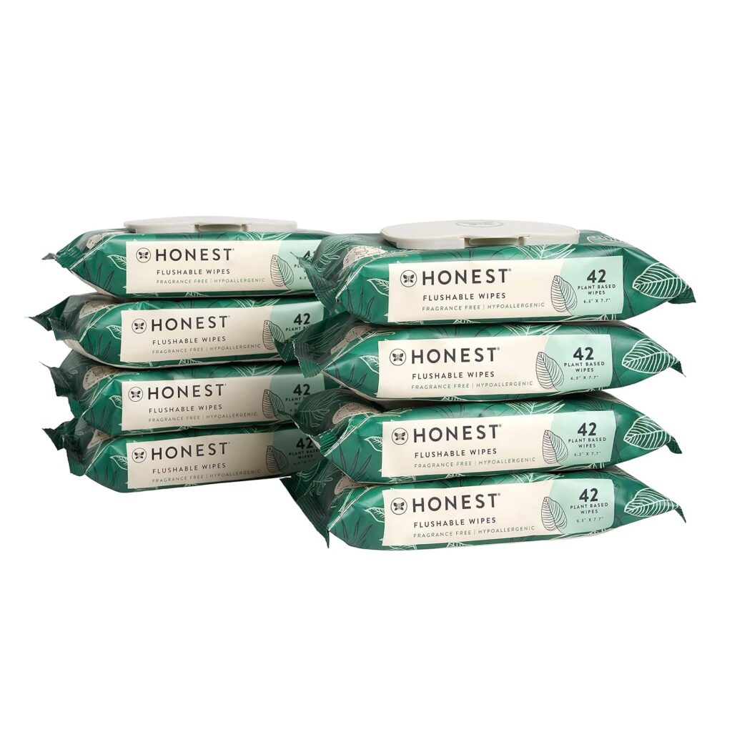 The Honest Company Plant-Based Flushable Wipes | 99% Water, Hypoallergenic, EWG Verified, Safe to Flush | Fragrance Free, 336 Count