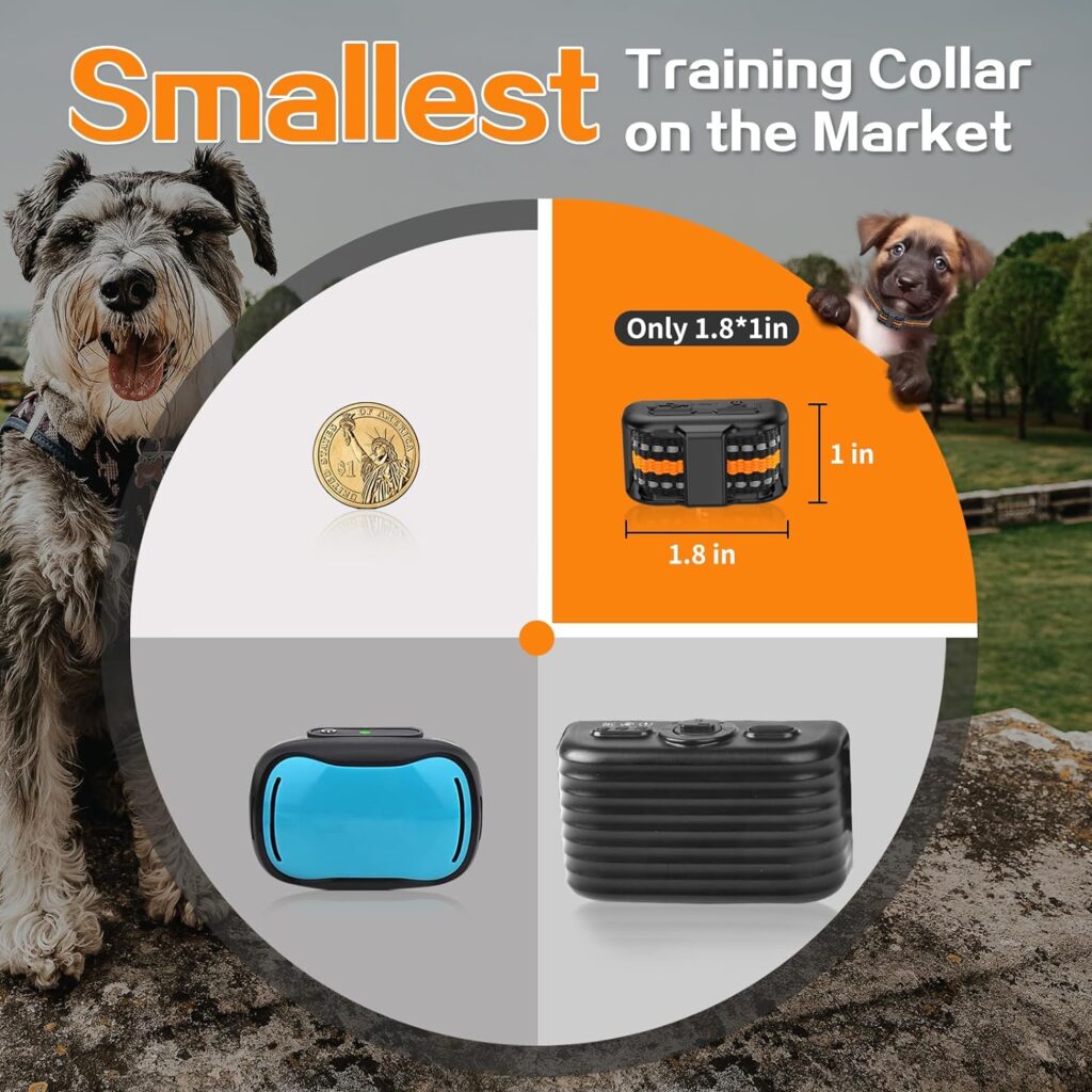 Tiniest Dog Shock Collar, Lightest Dog Training Collar with Remote for Small Dogs 5-15lbs  Medium Large Dogs/Puppies, Waterproof, Rechargeable, 1300ft Range (Orange)