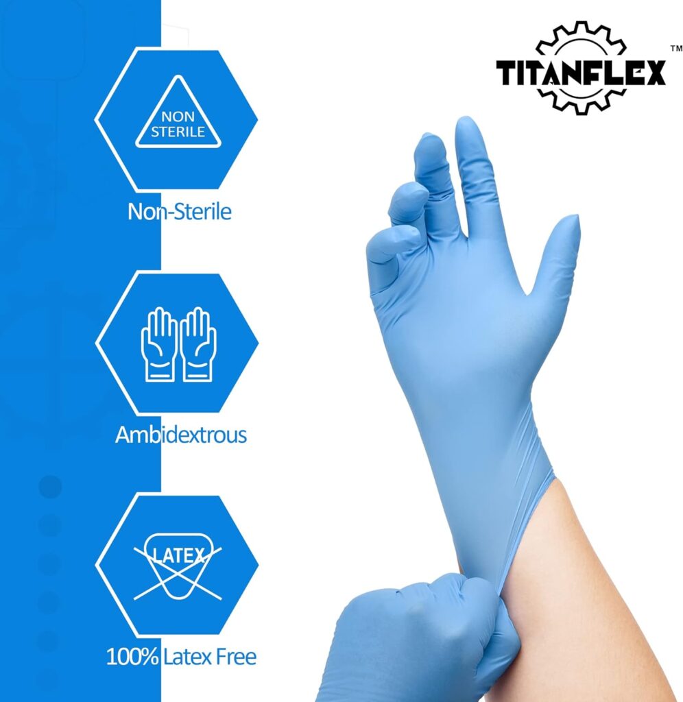 TitanFlex Disposable Nitrile Gloves 6 mil Blue Heavy Duty Disposable Gloves, Cooking Mechanic Gloves, Latex Free Powder Free