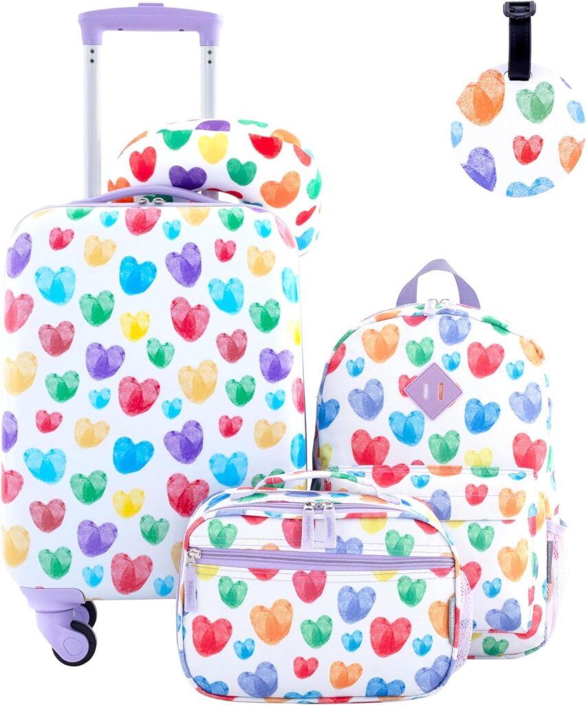 Travelers Club 5 Piece Kids Luggage Set, Thumbprint Heart