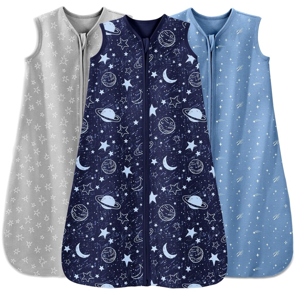 Unnivoll Baby Sleep Sack 6-12 Months 3 Pack 100% Cotton Lightweight 0.5 TOG Wearable Blanket Baby Sleep Bag with 2-Way Zipper for Newborn Infant Toddler Dark Blue