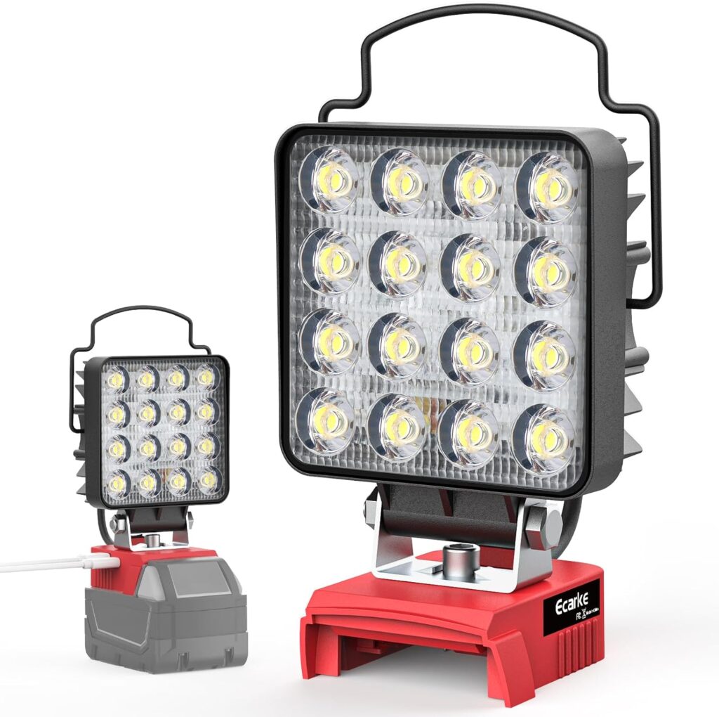 Upgraded LED Work Light for Milwaukee m18,Ecarke Square 48w 4 Cordless LED Flood Work Lights,USB Work Light 18V Battery Lithium Light with Low Voltage Protection  USBType-C Charging Port