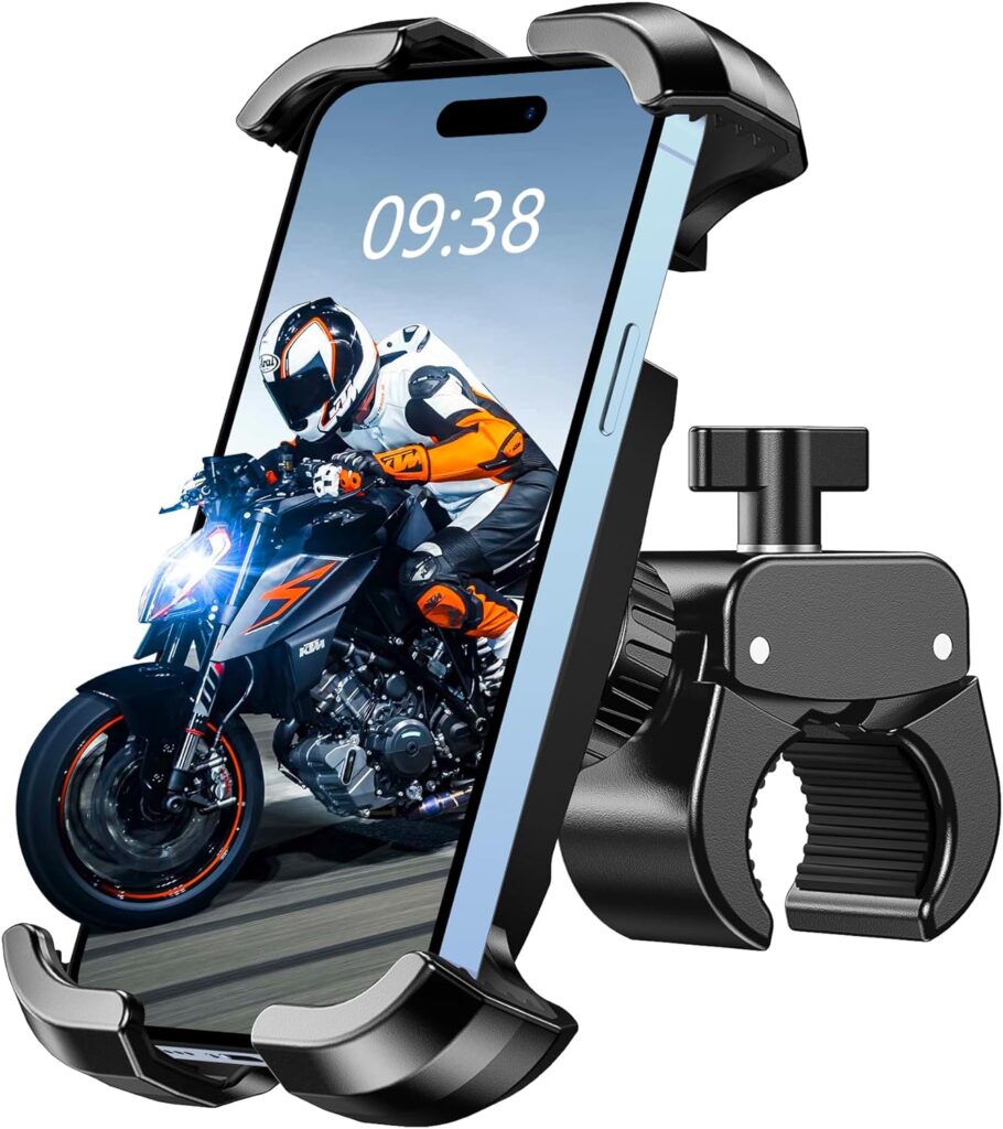 Viccux Motorcycle Phone Mount with [Heavy-Duty Clamp], [All-Around Secure] Phone Mount for Bike Motorcycle Bicycle Scooter Handlebar, [1s Put  Take] Cell Phone Clip Compatible with 4.7-6.8 Phones