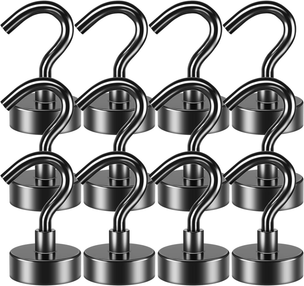 VNDUEEY 10 Pack Black Magnetic Hooks, 22Lbs Strong Magnet Hooks for Hanging, Magnetic Hook Heavy Duty, Fridge Magnets Neodymium with Hooks for Cruise, Kitchen, Workplace, Office and Garage