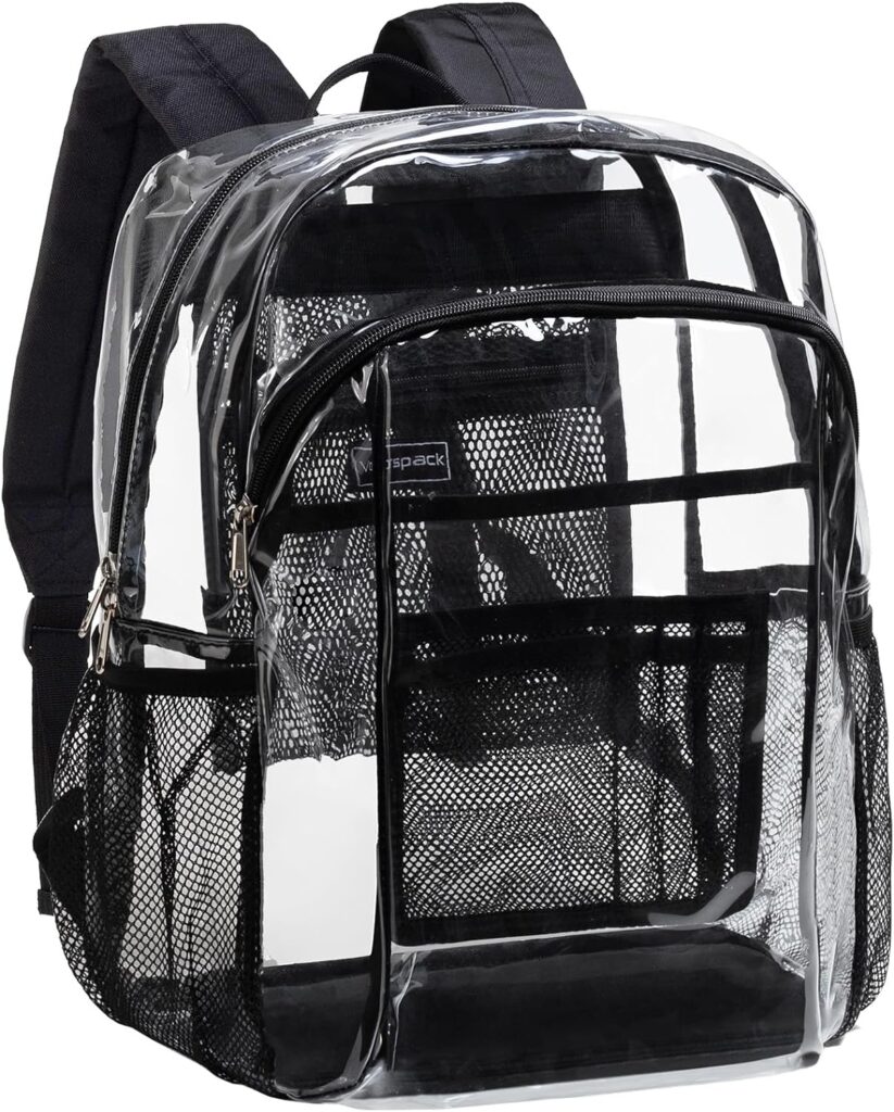 Vorspack Clear Backpack Heavy Duty - Clear Book Bag with Multi-pockets Large See Through Backpack for College Workplace - Black