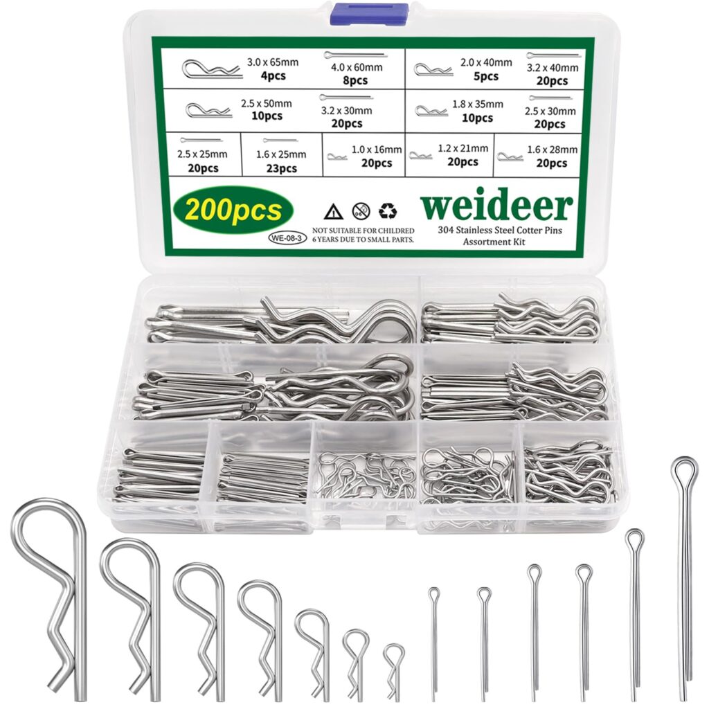 weideer 13 Sizes Cotter Pin Assortment Kit - 304 Stainless Steel Hairpin Cotter Pins  R Clips Cotter Pin Set Split Pin Fastener Clips