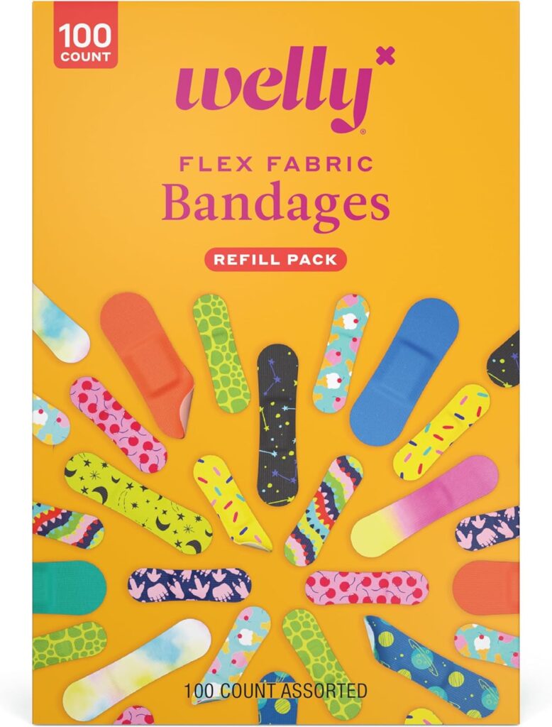 Welly Bravery Badge Value Pack | Adhesive Flexible Fabric Bandages | Assorted Shapes and Patterns for Minor Cuts, Scrapes, and Wounds - 100 Count