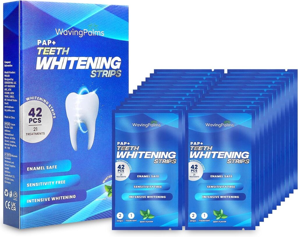 Whitening Strips, Teeth whitening, Teeth whitening Strip, 42 Upgraded Sensitivity Free Teeth Whitening Strips, Peroxide Free, 21 Treatments for Teeth whitening, Professional and Safe White Strips