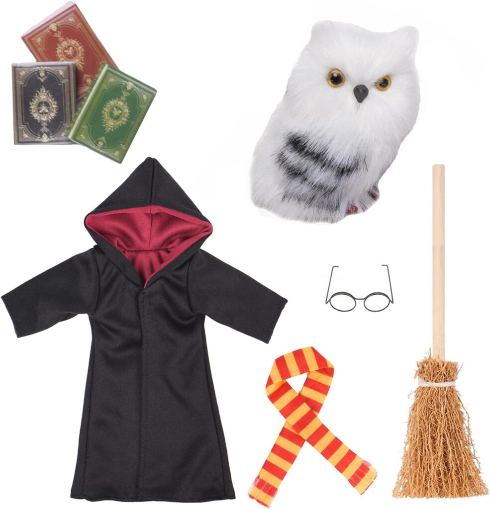 Wizard Christmas Elf Accessories for Elf Doll Clothes Christmas Costume Includes Broom, Scarf, Mini Glasses, Mini Book and Owl